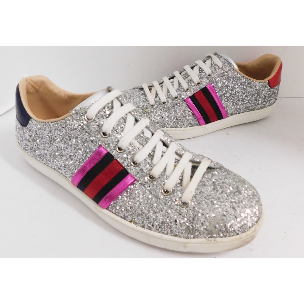 Gucci Ace Glitter Low Top Lace Up Sneakers Size EU 40/Fits Like US 9.5